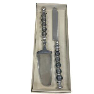 Leila's Home Aluminum Beaded Glass Dessert Wedding Cake Serving Set India New